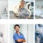 Collage featuring happy K&K talents in workwear